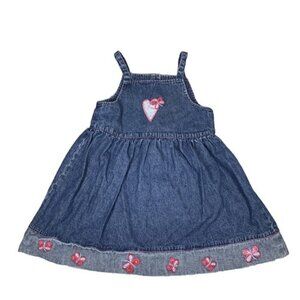 Vintage Denim Jumper Dress Girls Size 6 / 6X Butterflies Heart Buttons Y2K